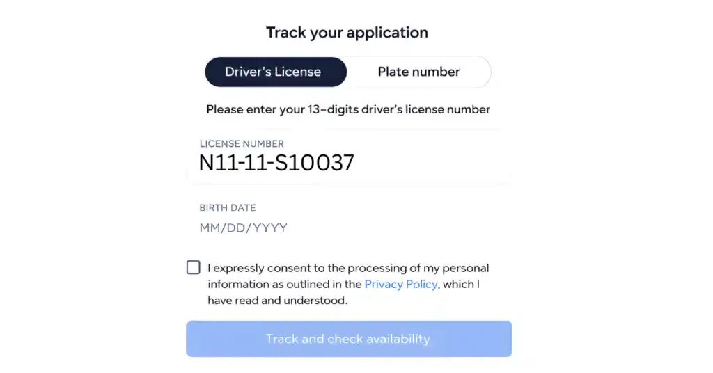 Type your complete driver’s license number as it is in your license card.