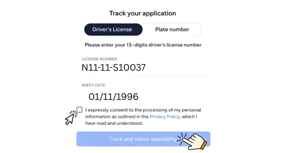 Fill the information check the privacy policy box and click on the button “Track and Check Availability”.